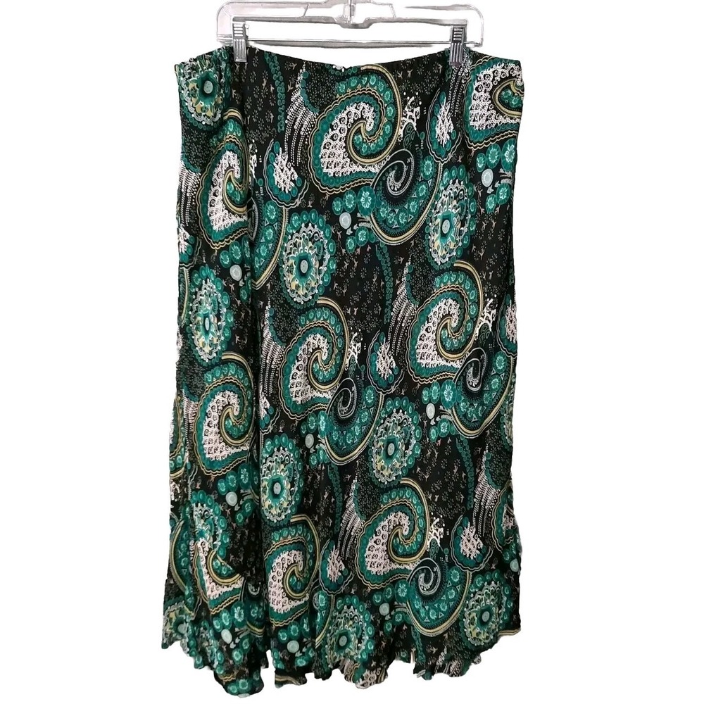 Vintage Paisley Floral Maxi Skirt Black Teal Size 20W Fairy Whimsigoth Moody 90s